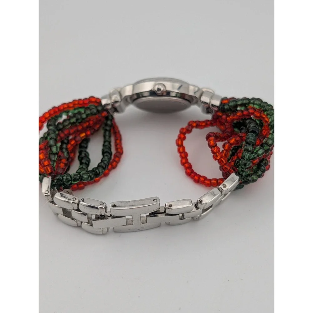 Geneva Santa Claus Beaded Band Watch Women‎ 24mm Case- New Battery